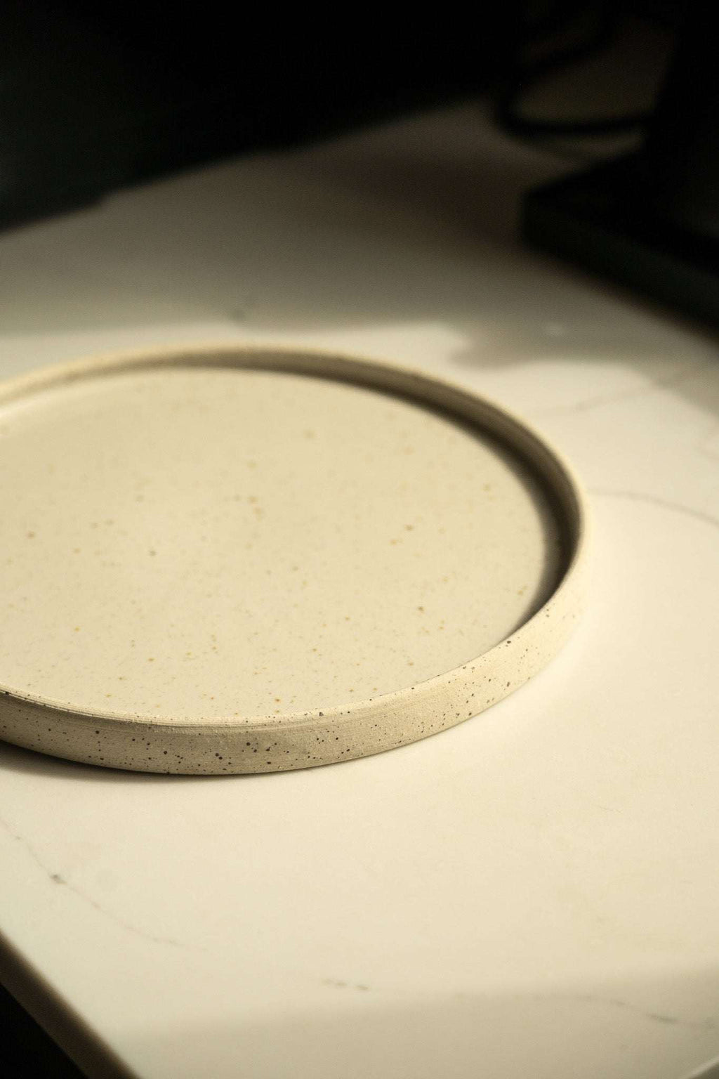 Handmade Stoneware Pottery Plate — White with Speckles