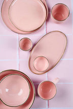 Handmade Porcelain Coffee Mug with Gold Rim. Powder Pink