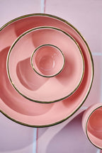 Handmade Porcelain Pink Salad Bowl with Gold Rim