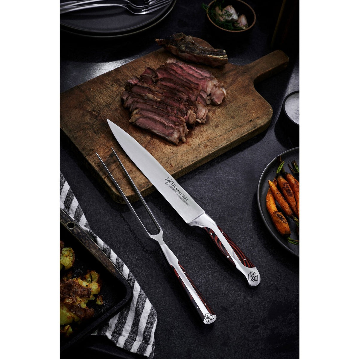 Hammer Stahl Carving Knife & Fork Set by Heritage Steel — view 2